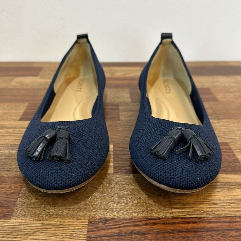 Talbots Womens Penelope Flats 8.5 Navy Blue Knit Tassel Slip On Ballet Round Toe - Picture 5 of 8